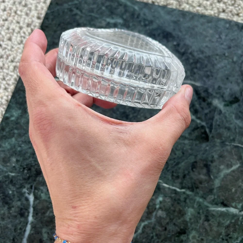 Vintage Heart-Shaped Crystal Jewelry Dish with Lid